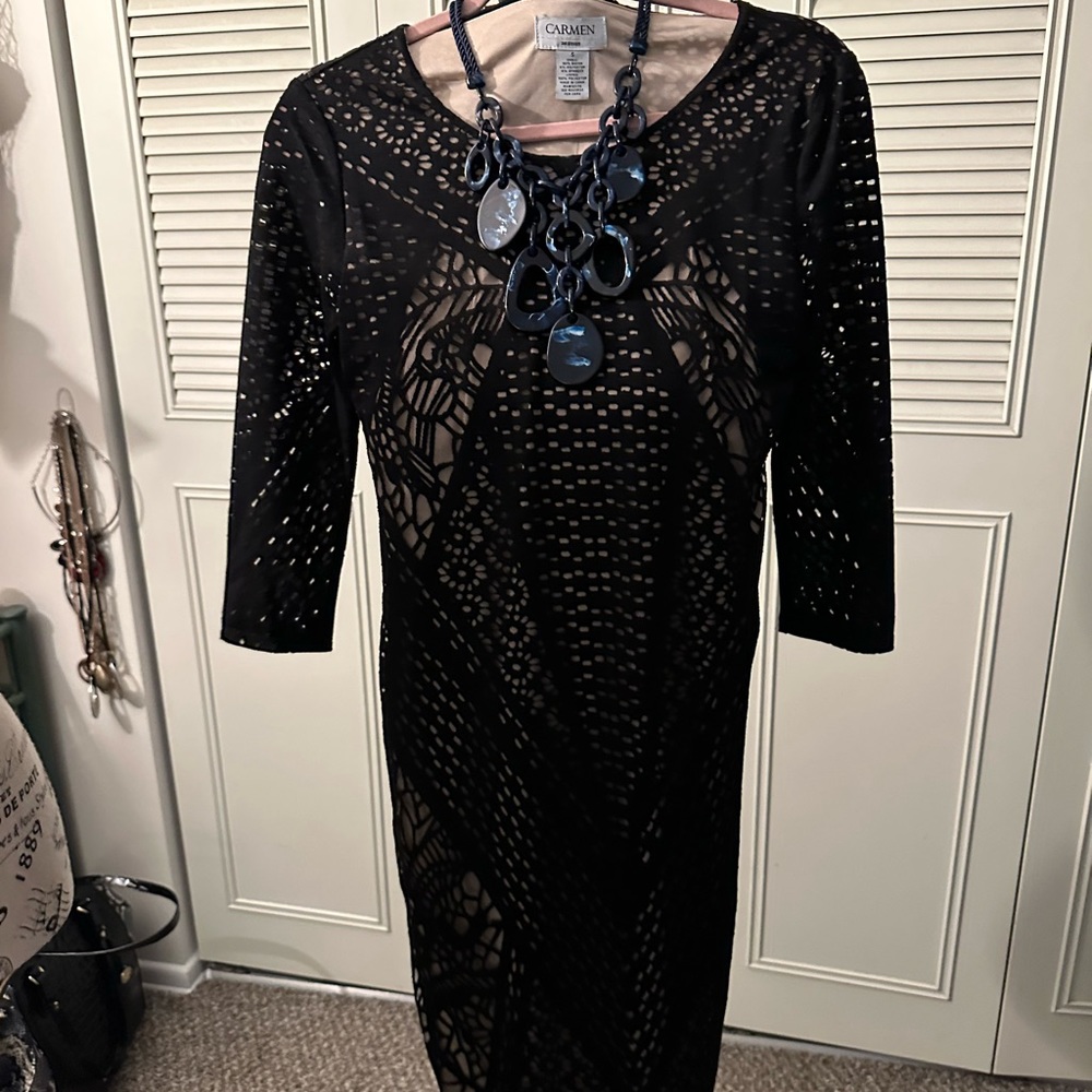 Bnwt long sleeved and over the knee black dress with skin tone under layer